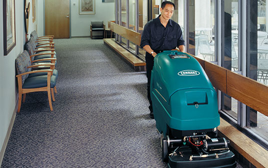 Tennant Company carpet extractor cleaning hospital carpet hallway