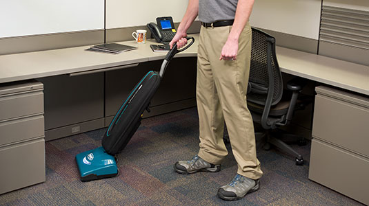 V-LWU-13B vacuuming office carpet