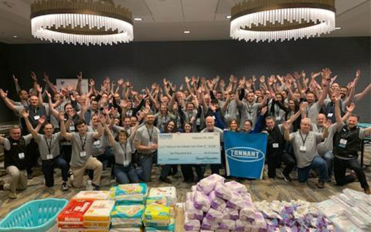 Tennant employees volunteered to make maternity baskets for expecting mothers with the YMCA
