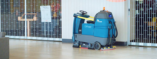 T7AMR Robotic Floor Scrubber cleaning a mall