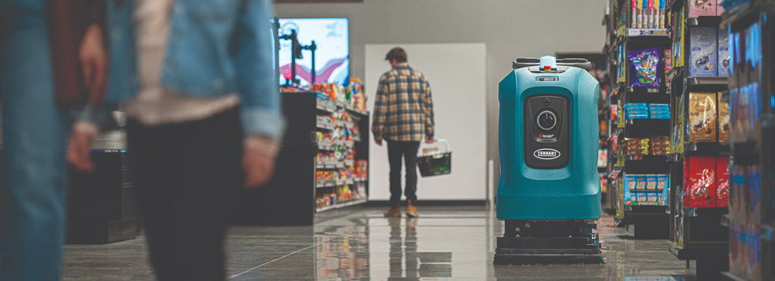 Robotic Floor cleaning machine in action