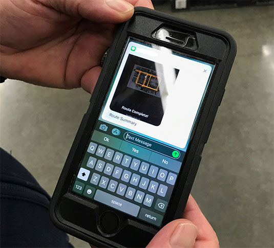 Mobile route complete notification from robotic cleaning machine