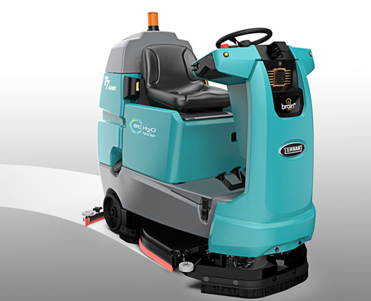 depiction of tennant t7amr robotic floor scrubber cleaning a floor without an operator