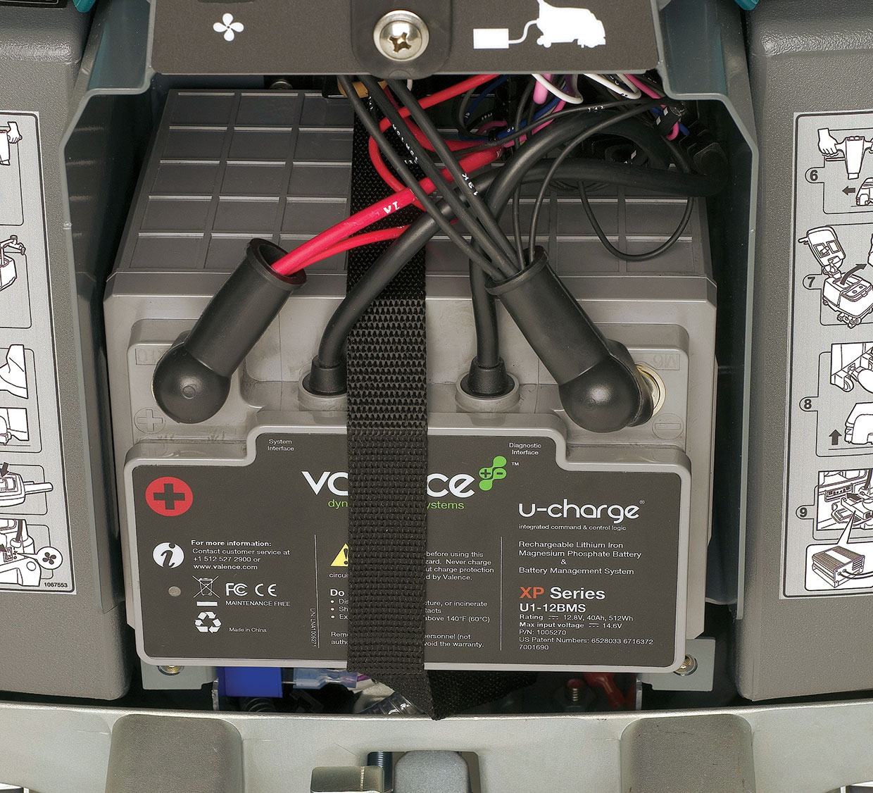 A Lithium-ion battery in a small Tennant scrubber.