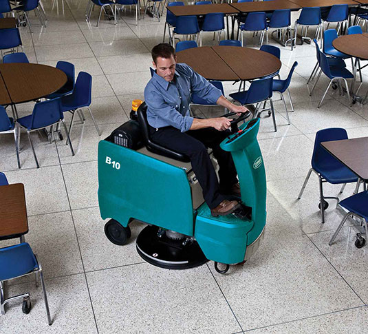 B10 Ride-On Burnisher cleaning in a school