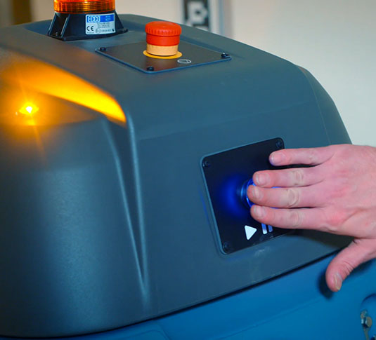 Start button and safety beacon on T7AMR