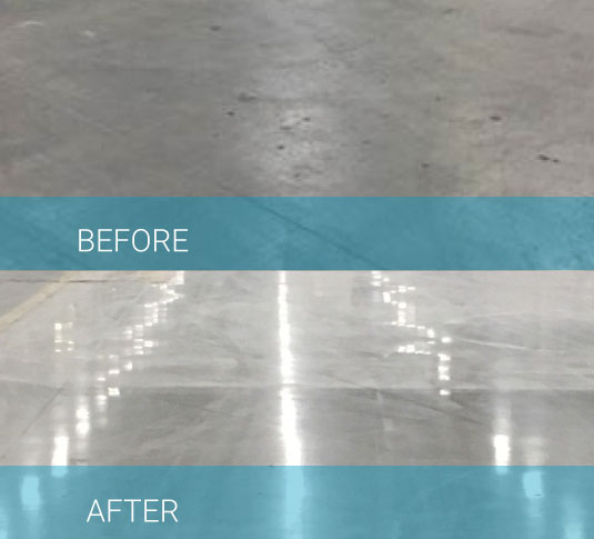 Piso de concreto antes y después de Diamabrush